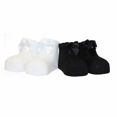 Newborn socks - with satin bow black/white
