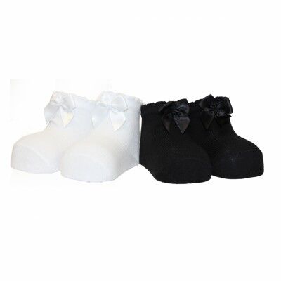 Neugeborene Socken - mit Satinschleife schwarz / weiß