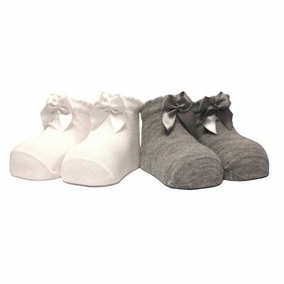 Newborn socks - with satin bow white/grey