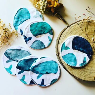 Set of 5 round eucalyptus make-up removing wipes - Turquoise Whales