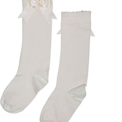 iN ControL 2er-Pack KNIE-Socken – gebrochenes Weiß – SATIN-SCHLEIFE