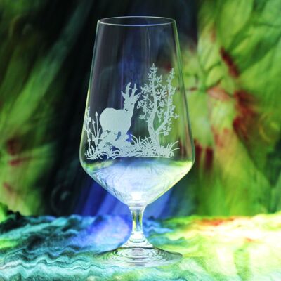 Bicchiere da birra con stelo REH | motivo di caccia | Bicchiere da birra inciso