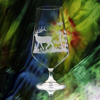 Bicchiere da birra con stelo HIRSCH | motivo di caccia con incisione | vetro inciso