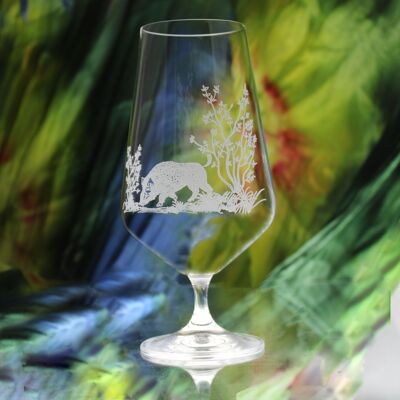 Beer glass with a stem WILD BOAR | hunting motif | Engraved beer glass
