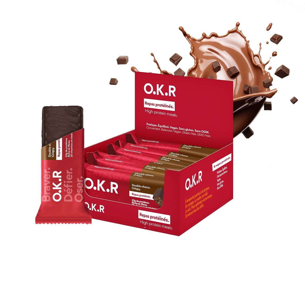 Barrita vegana proteica de doble chocolate.