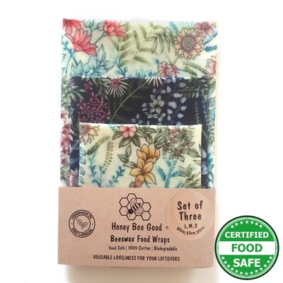 Set of 3 (L,M,S) Beeswax Wraps | Handmade in the UK | Food Wrap |Botanical