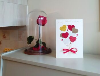 Carte de bouquet de coeur rouge et or de la Saint-Valentin, carte de voeux vierge faite à la main d'amour 2