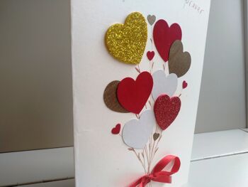 Carte de bouquet de coeur rouge et or de la Saint-Valentin, carte de voeux vierge faite à la main d'amour 8