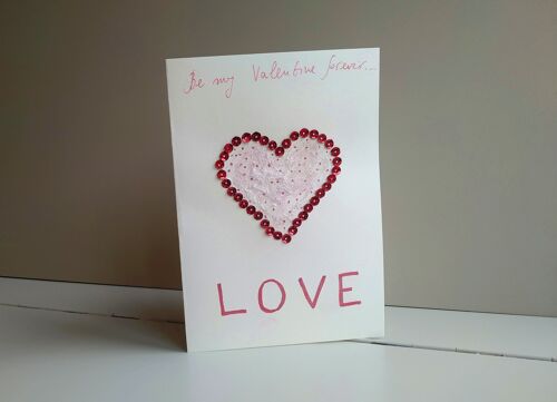 Valentine sparkling red heart greeting card, Luxury handcrafted card, Romantic gift for women