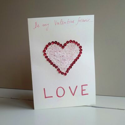 Biglietto di auguri con cuore rosso scintillante di San Valentino, carta artigianale di lusso, regalo romantico per le donne