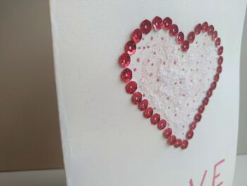 Carte de voeux Saint-Valentin coeur rouge pétillant, carte artisanale de luxe, cadeau romantique pour les femmes 2