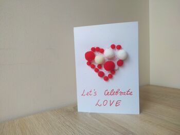 Carte de voeux 3D pom pom, boules rouges et blanches feutrées, cadeau romantique je t'aime, note de forme de coeur de conception unique 1
