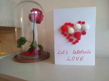 Carte de voeux 3D pom pom, boules rouges et blanches feutrées, cadeau romantique je t'aime, note de forme de coeur de conception unique 3