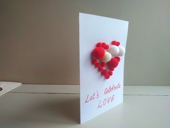 Carte de voeux 3D pom pom, boules rouges et blanches feutrées, cadeau romantique je t'aime, note de forme de coeur de conception unique 4