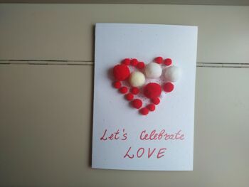 Carte de voeux 3D pom pom, boules rouges et blanches feutrées, cadeau romantique je t'aime, note de forme de coeur de conception unique 5