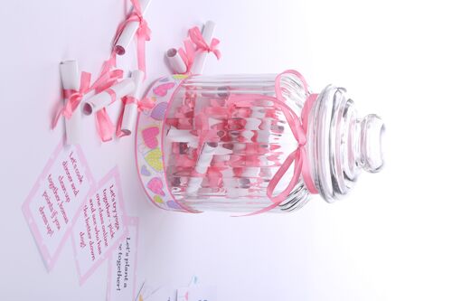 Love Pink Anniversary gift set, Romantic love notes jar, 52 pink hearts messages gift