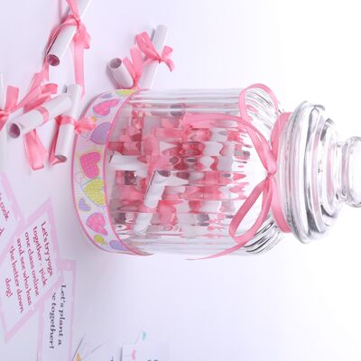 Love Pink Anniversary gift set, Romantic love notes jar, 52 pink hearts messages gift