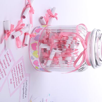 Love Pink Jubiläumsgeschenkset, romantisches Glas mit Liebesnotizen, 52 rosa Herznachrichtengeschenk