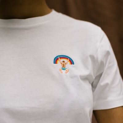 Besticktes Unisex-T-Shirt mit Regenbogen-Mann