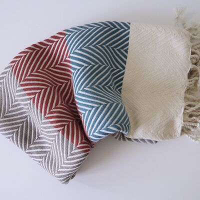 Nordic throw, handwoven, 100% cotton, latte & cinnamon & blue coloured