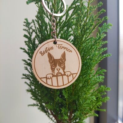Llavero Boston Terrier de madera, llavero amante de los perros, accesorio de madera personalizado, amante de las mascotas