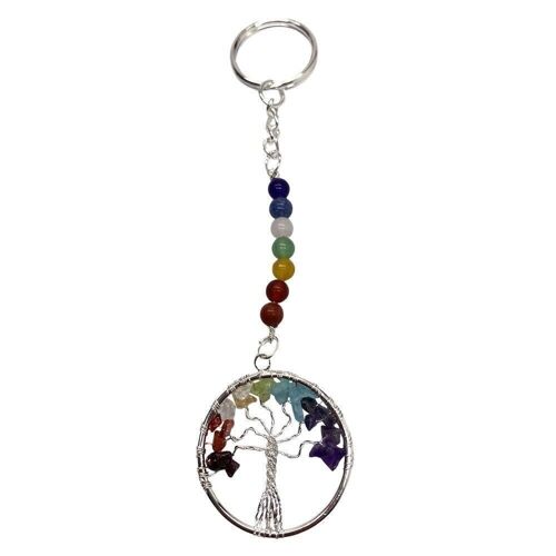 7 Chakra Tree of Life Keychain, 15x3cm, Mixed Gemstone