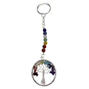 Porte-clés arbre de vie 7 chakras, 15 x 3 cm, pierres précieuses mélangées 1