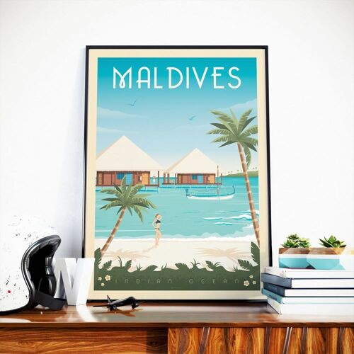 Affiche Voyage Ile des Maldives Asie - 30x40 cm