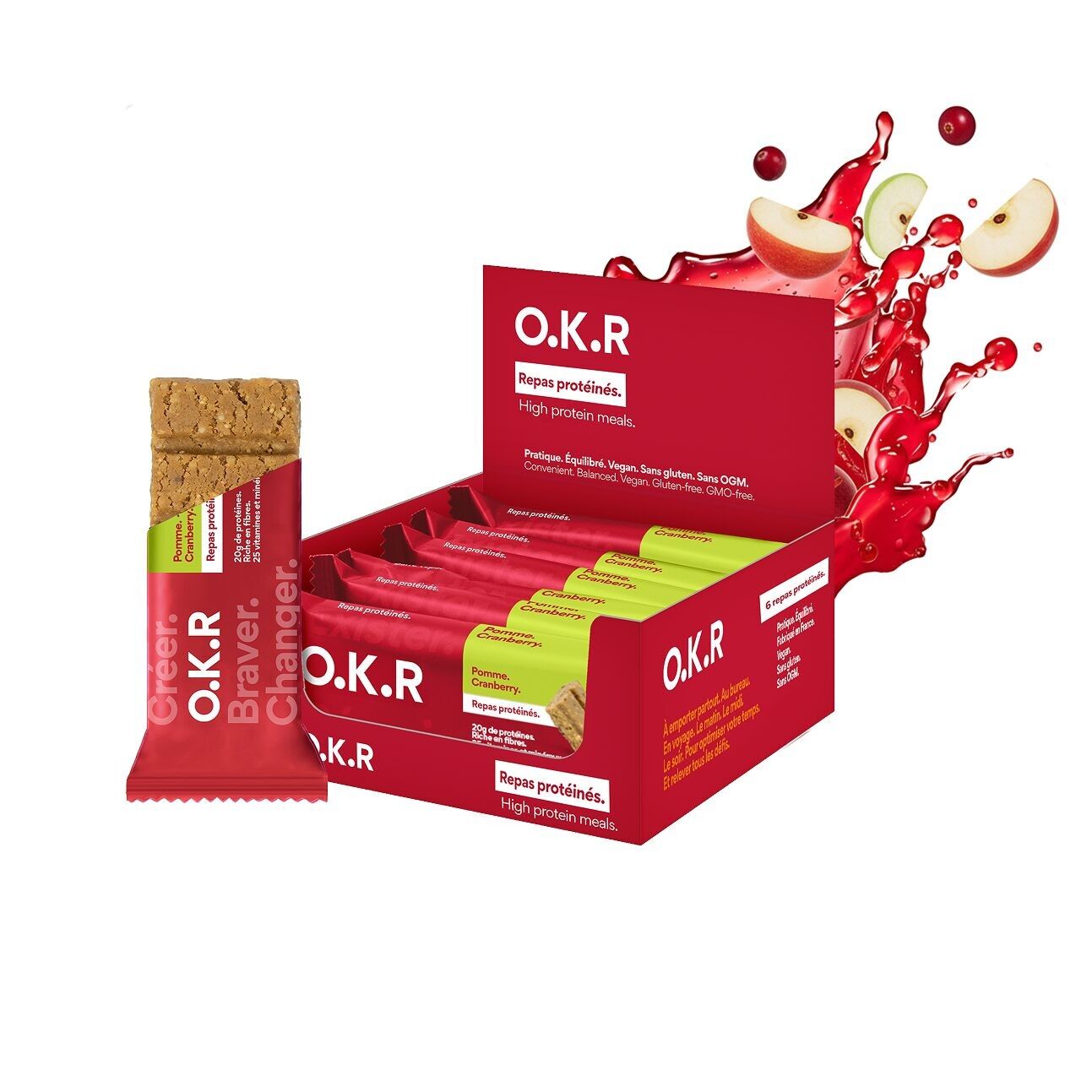 Barretta proteica vegana con mela. Mirtilli rossi.