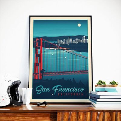 San Francisco by Night Travel Poster - United States - 50x70 cm