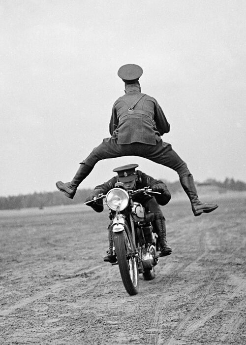 man leaping motorcycle blank greetings card