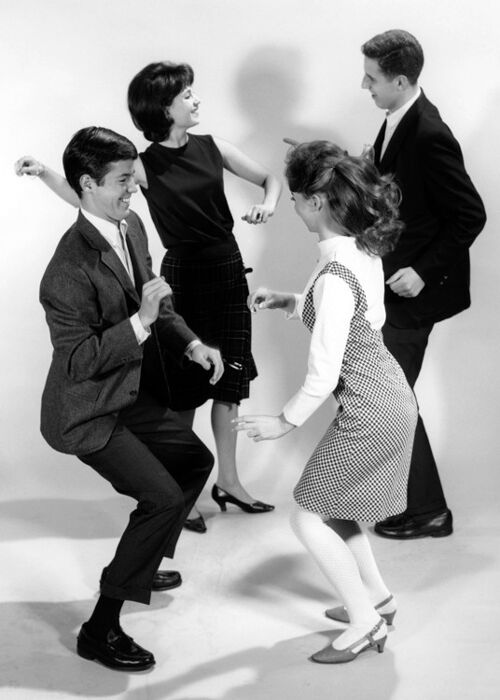 Teenage couples doing the twist, 1960s blank greetings card