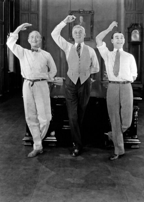 Three men dancing blank greetings card