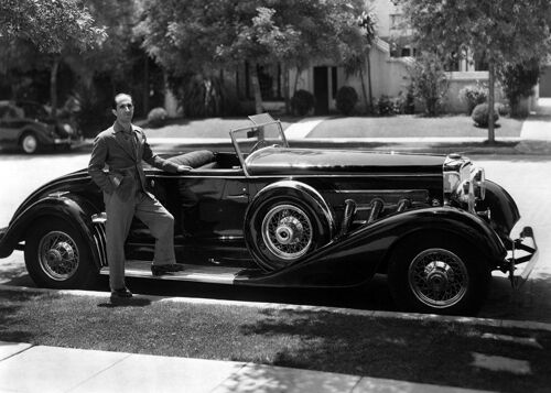 Man and long car blank greetings card