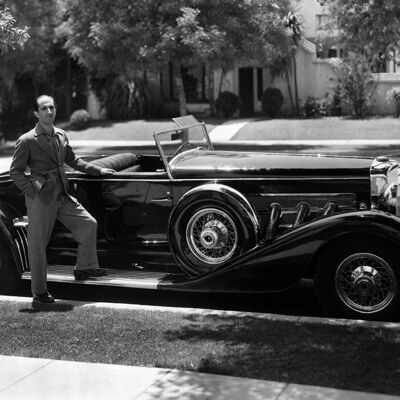 Man and long car blank greetings card