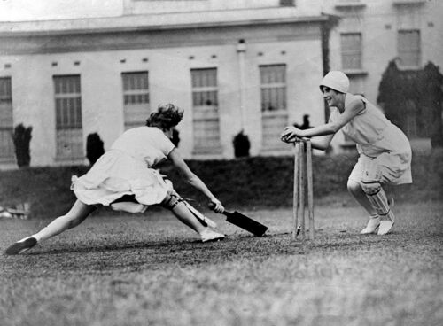 Women playing cricket blank greetings card