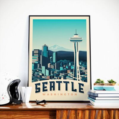 Seattle Space Needle Travel Poster - United States - 50x70 cm
