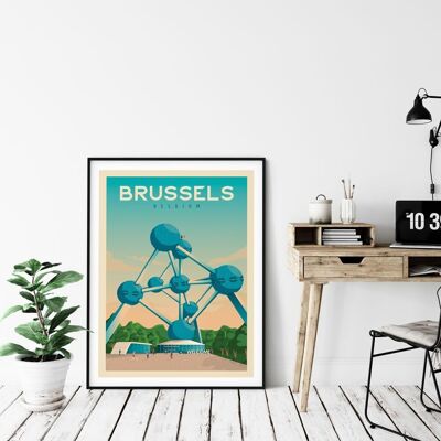 Brussels Belgium Travel Poster - Atomium - 30x40 cm