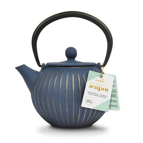 Chinese Blue & Gold Cast Iron Teapot by Charbrew - 500ML Teakettle