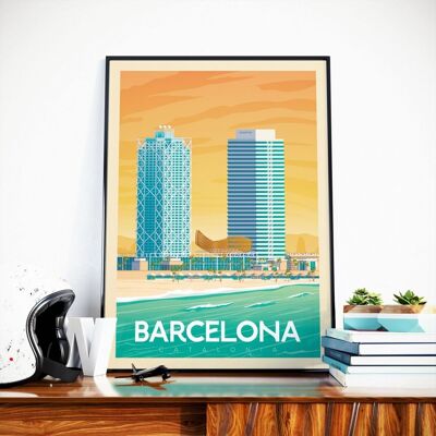 Barcelona Spain Travel Poster - Port Olympic - 50x70 cm