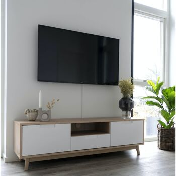 Copenhagen TV Bench - Meuble TV en blanc et naturel 2