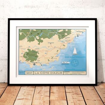 Affiche Voyage Carte Côte d'Azur - 30x40 cm 1