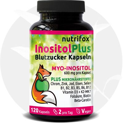 Myo-Inositol Plus 16 Vitamine & Mineralien für den Stoffwechsel (Chrom, Zink, Selen, Folsäure, Vitamin A, B1, B2, B3, B5, B6, B12, D3+K2, Biotin, Eisen, Jod) ohne Zusatzstoffe, 120 Kapseln