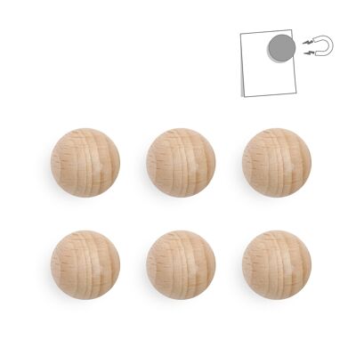 Assortment of 24 small wooden magnetic balls - natural