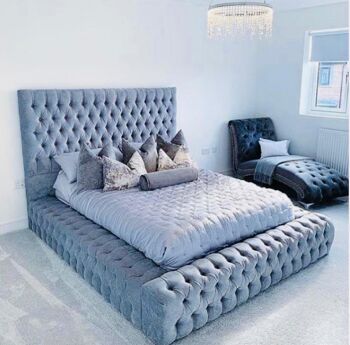 Cadre de lit rembourré Majestic Chesterfield - Double à mémoire de forme Linoso bleu nuit (4'6" x 6'3") 1