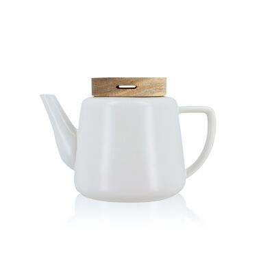 Tetera Enzo de porcelana blanca y tapa de madera 680ml