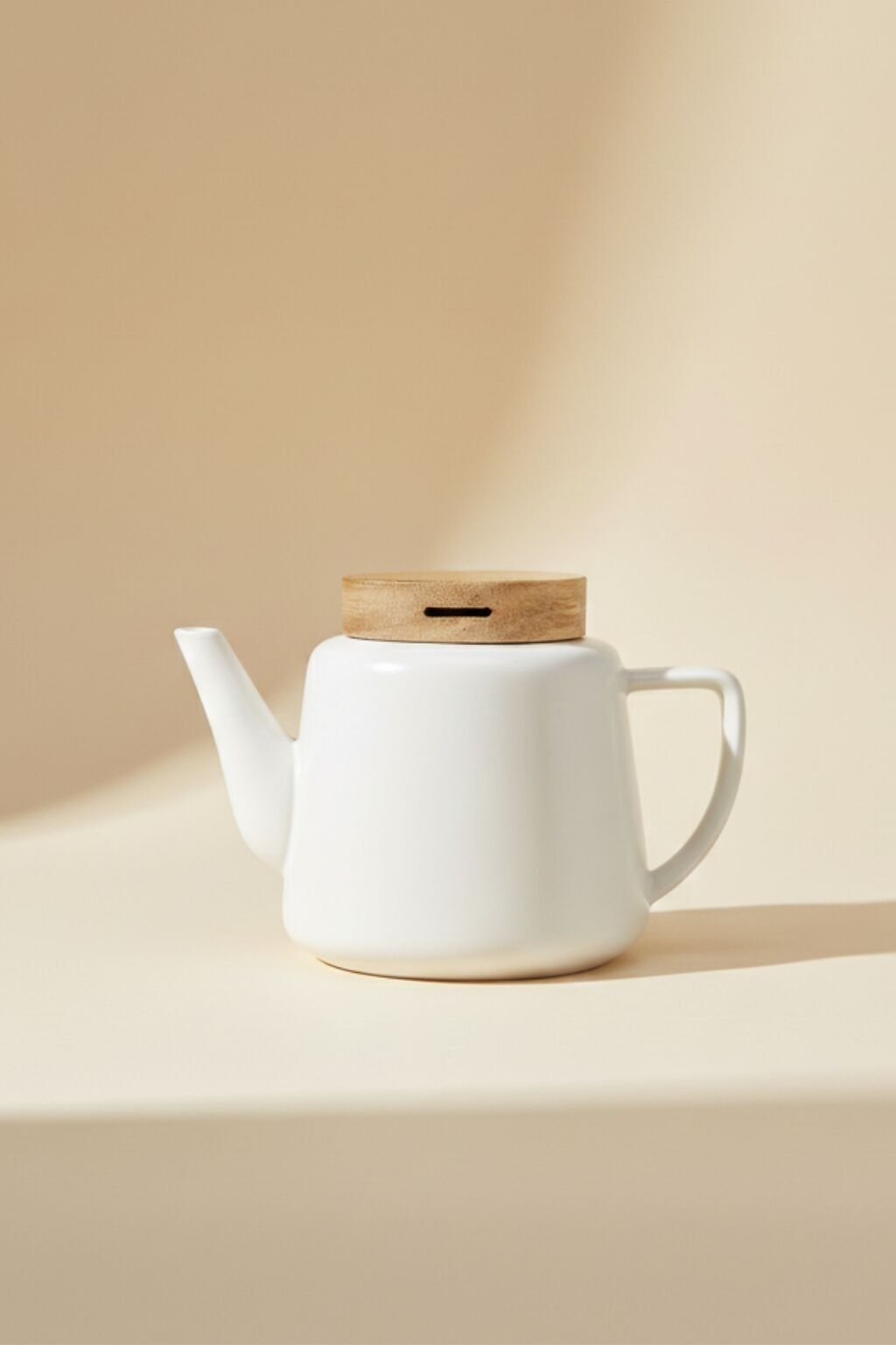 Weiße Porzellan-Teekanne mit Holzdeckel, 680 ml, ENZO