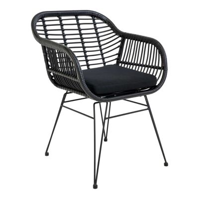 Trieste Sessel - Stuhl aus schwarzem Polyrattan mit Kissen