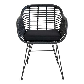 Fauteuil Trieste - Chaise en polyrotin noir avec coussin 3