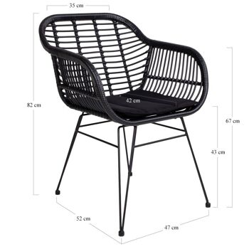 Fauteuil Trieste - Chaise en polyrotin noir avec coussin 6